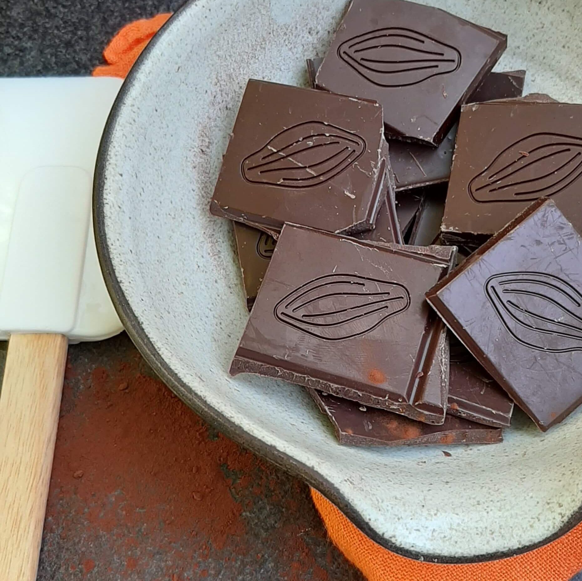 dark chocolate broken in equal piece sizes to melt in microwave